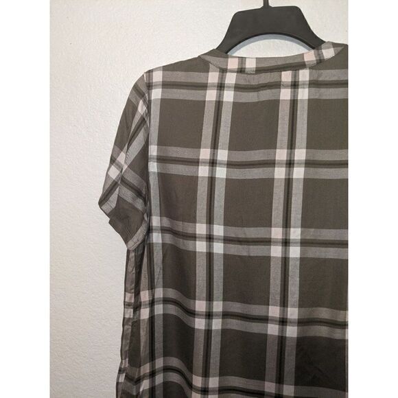 C&C California Womans Plaid Short Sleeve Blouse Sz Small Button Green - Picture 7 of 13